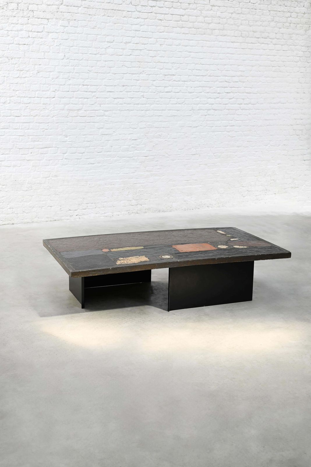 Paul Kingma Slate, Stone, And Brass Inlaid Coffee Table, 1974 photo Furniture