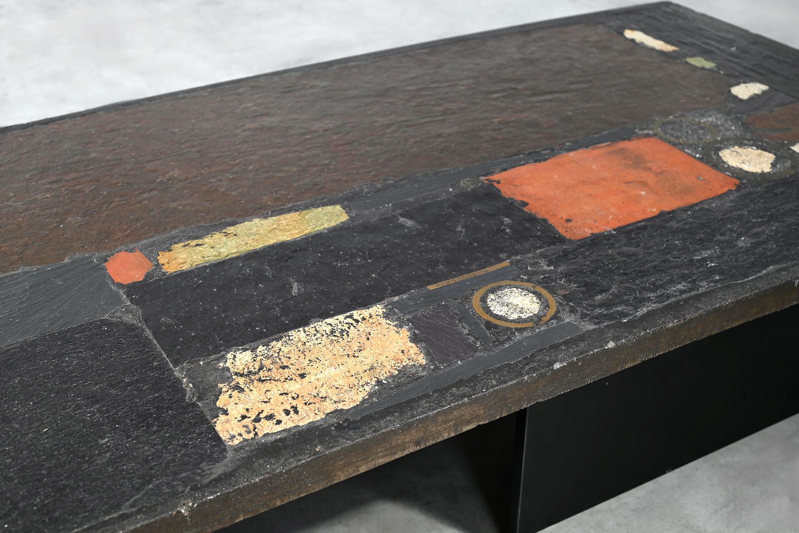 Paul Kingma Slate, Stone, And Brass Inlaid Coffee Table, 1974 photo 4839.0