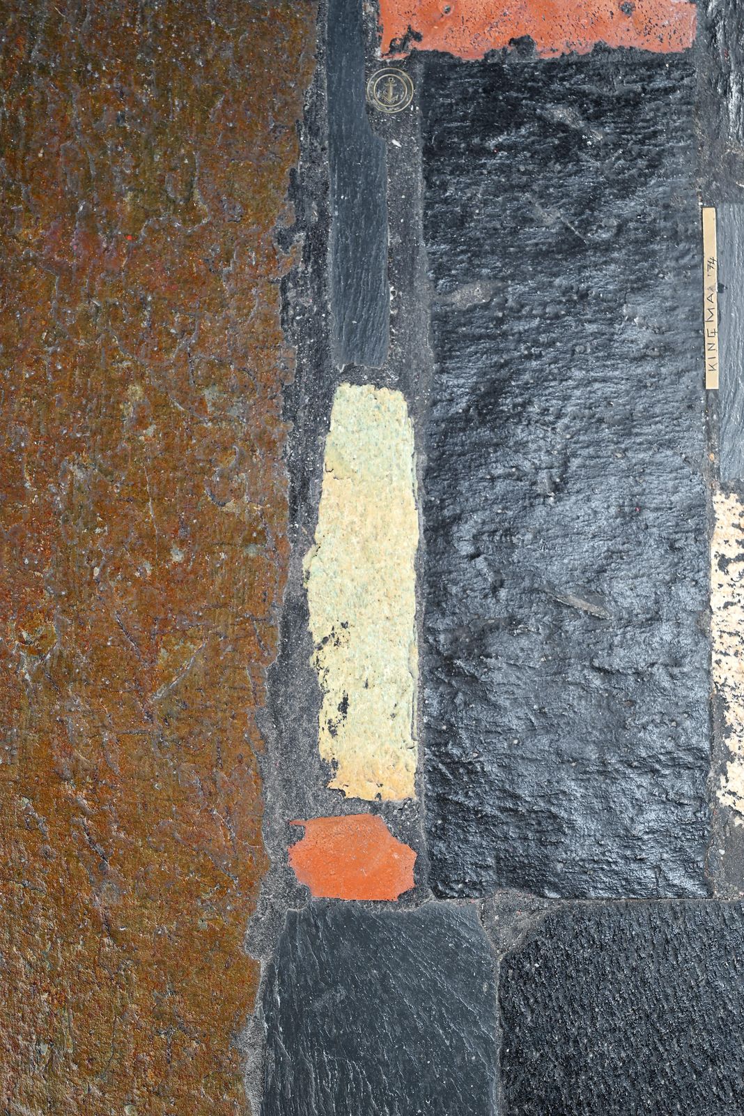 photo furniture Paul Kingma Slate, Stone, And Brass Inlaid Coffee Table, 1974