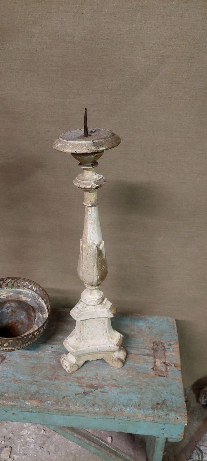 Wooden Candle Holder XVIII Century Gilded Silver Original Mecca photo for sale