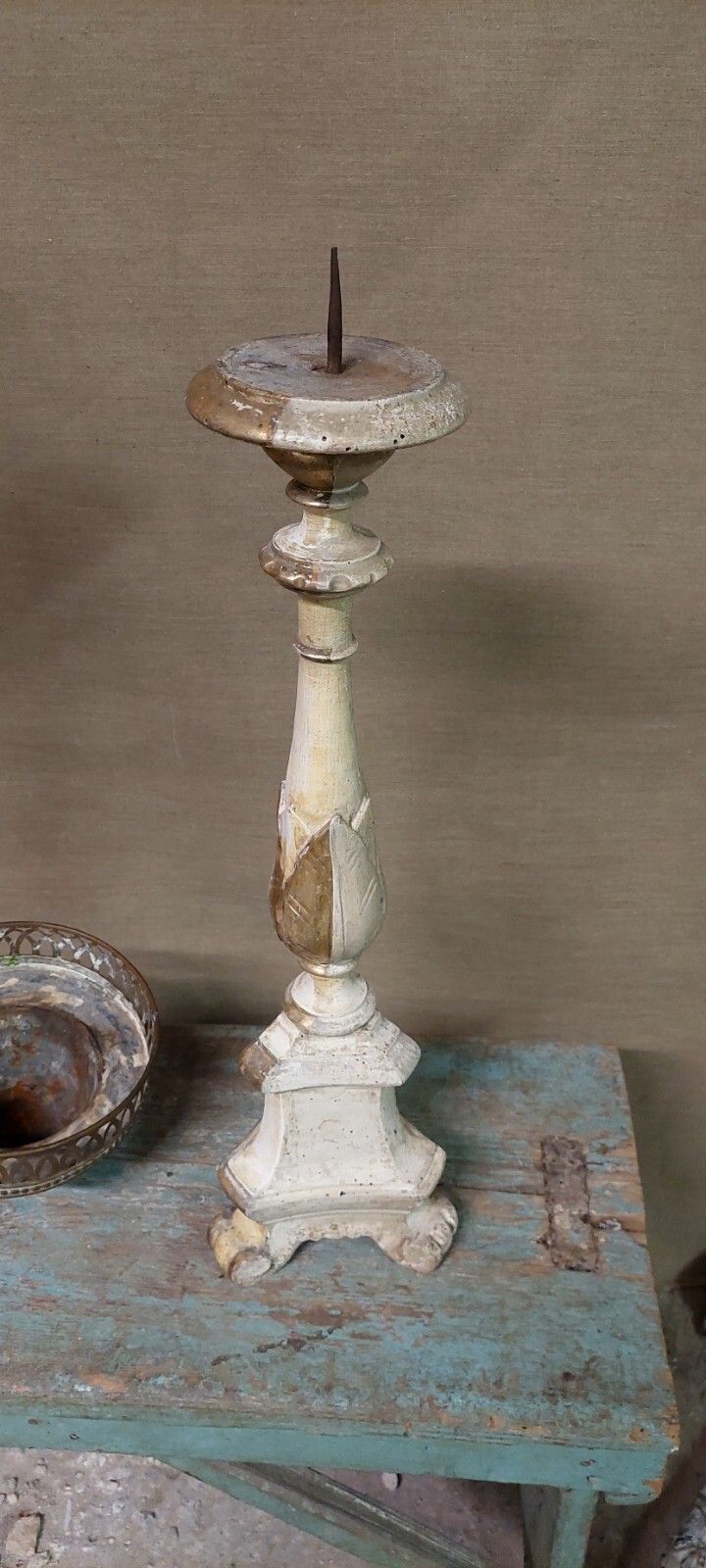 Wooden Candle Holder XVIII Century Gilded Silver Original Mecca photo 212.0