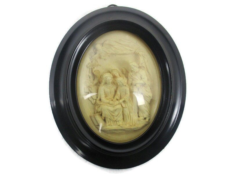Antique Oval Ornate Wooden Frame  Convex Glass Dome Jesus Christ A A Child Teach