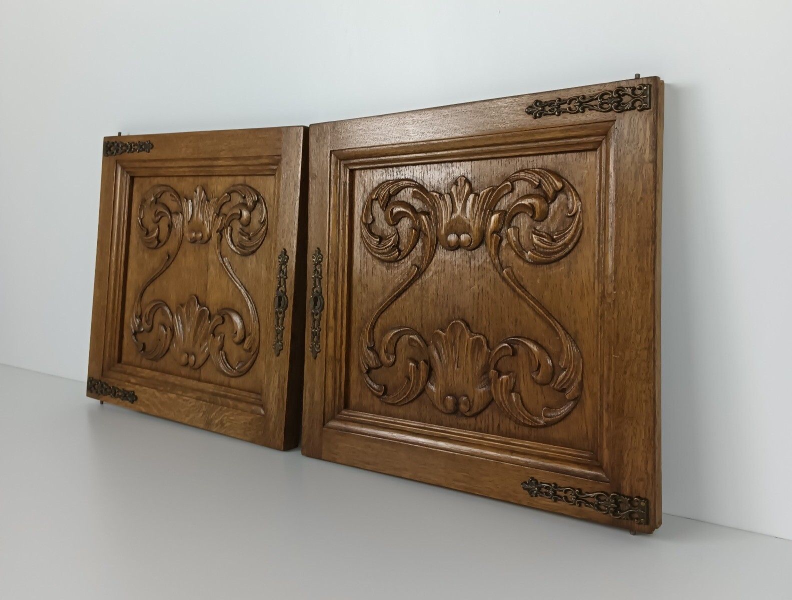 Pair Antique Hand Carved Wood Door Panels  Architectural Salvaged Reclaimed photo furniture