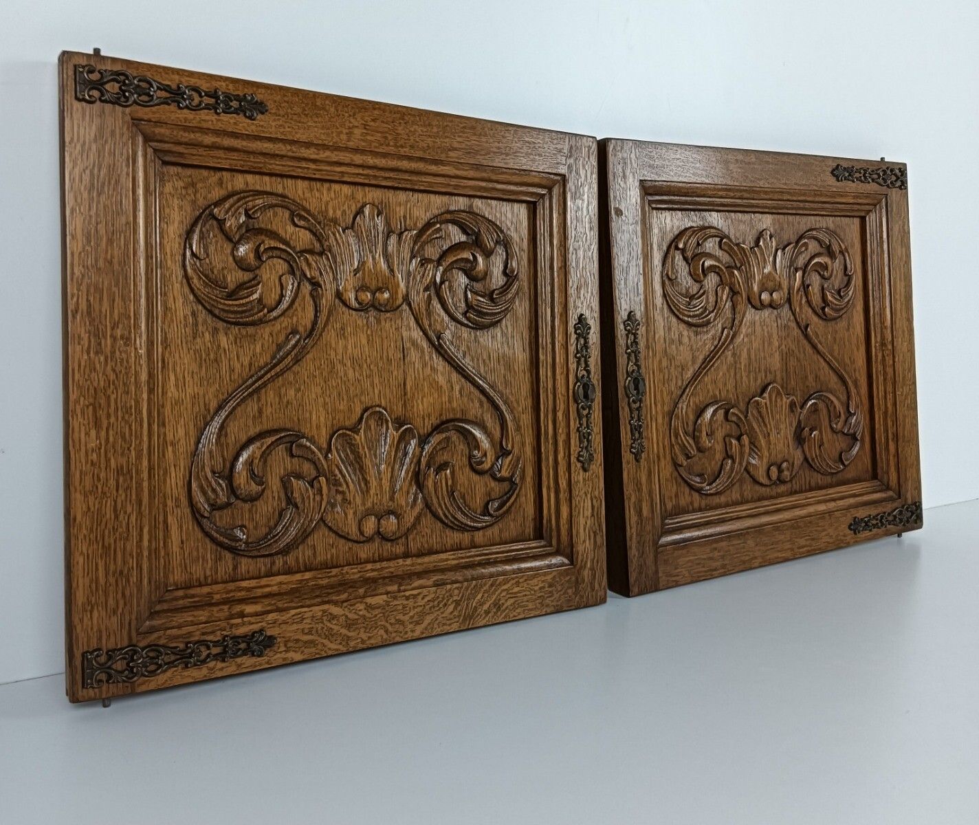 Pair Antique Hand Carved Wood Door Panels  Architectural Salvaged Reclaimed photo Home Fixtures