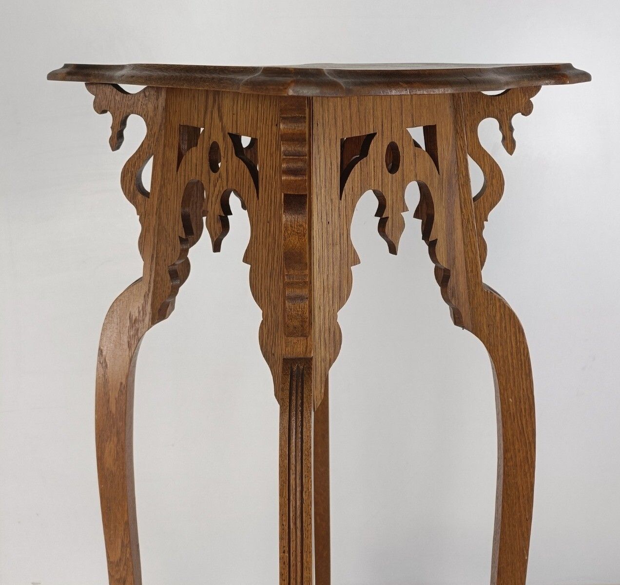 Art Noveau Antique Pedestal Plant Stand Two Tier Side Table, Bonsai Table Carved photo 607.0