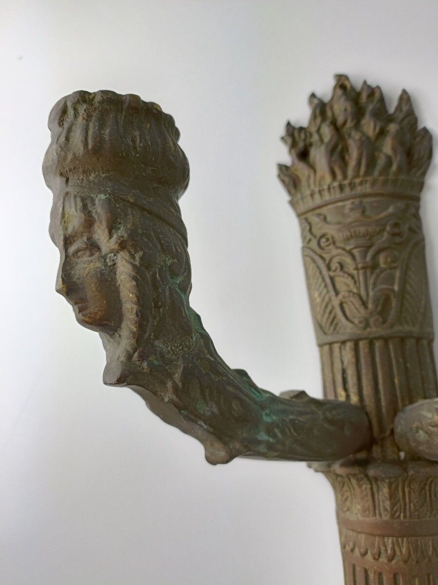 Bronze Wall Sconce Candelabra Antique Gothic Female Faces,19th Century photo Lighting