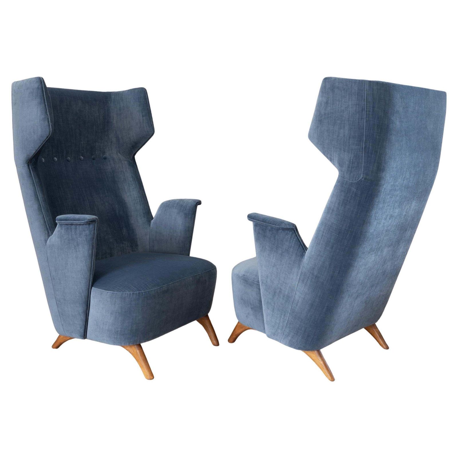 Pair Of Mid Century Modern Italian Velvet High Back Armchairs, 1950s
