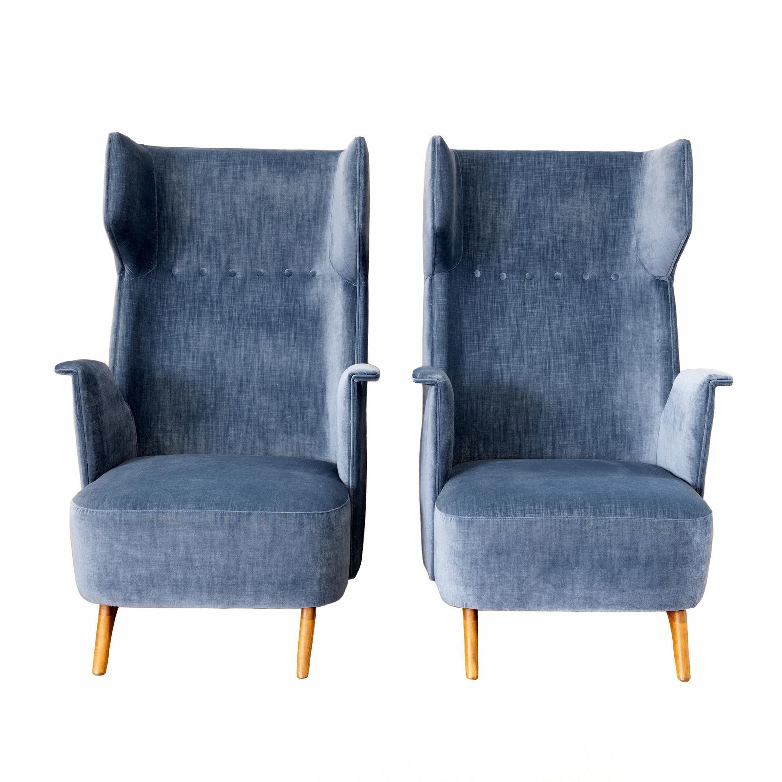 Pair Of Mid Century Modern Italian Velvet High Back Armchairs, 1950s photo furniture