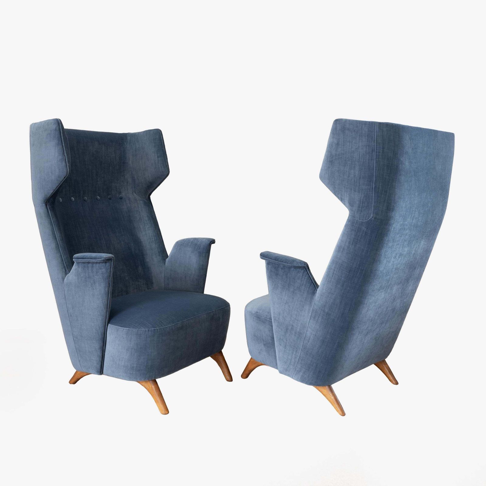 Pair Of Mid Century Modern Italian Velvet High Back Armchairs, 1950s photo vinterior