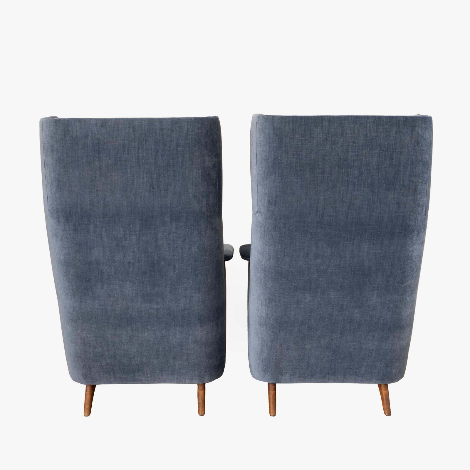 Furniture Pair Of Mid Century Modern Italian Velvet High Back Armchairs, 1950s photo