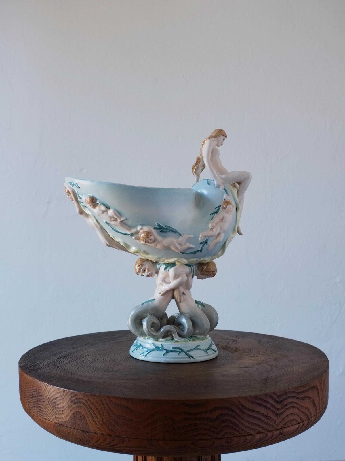 Porcelain Fruit Bowl | Nautilus Shell With Mermaid And Tritons | 20th Century photo Home Decor