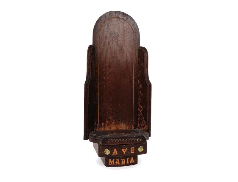 Gothic Gorgeous Wooden Ornate Chapel For Statue  Antique Hand Painted Ave Maria