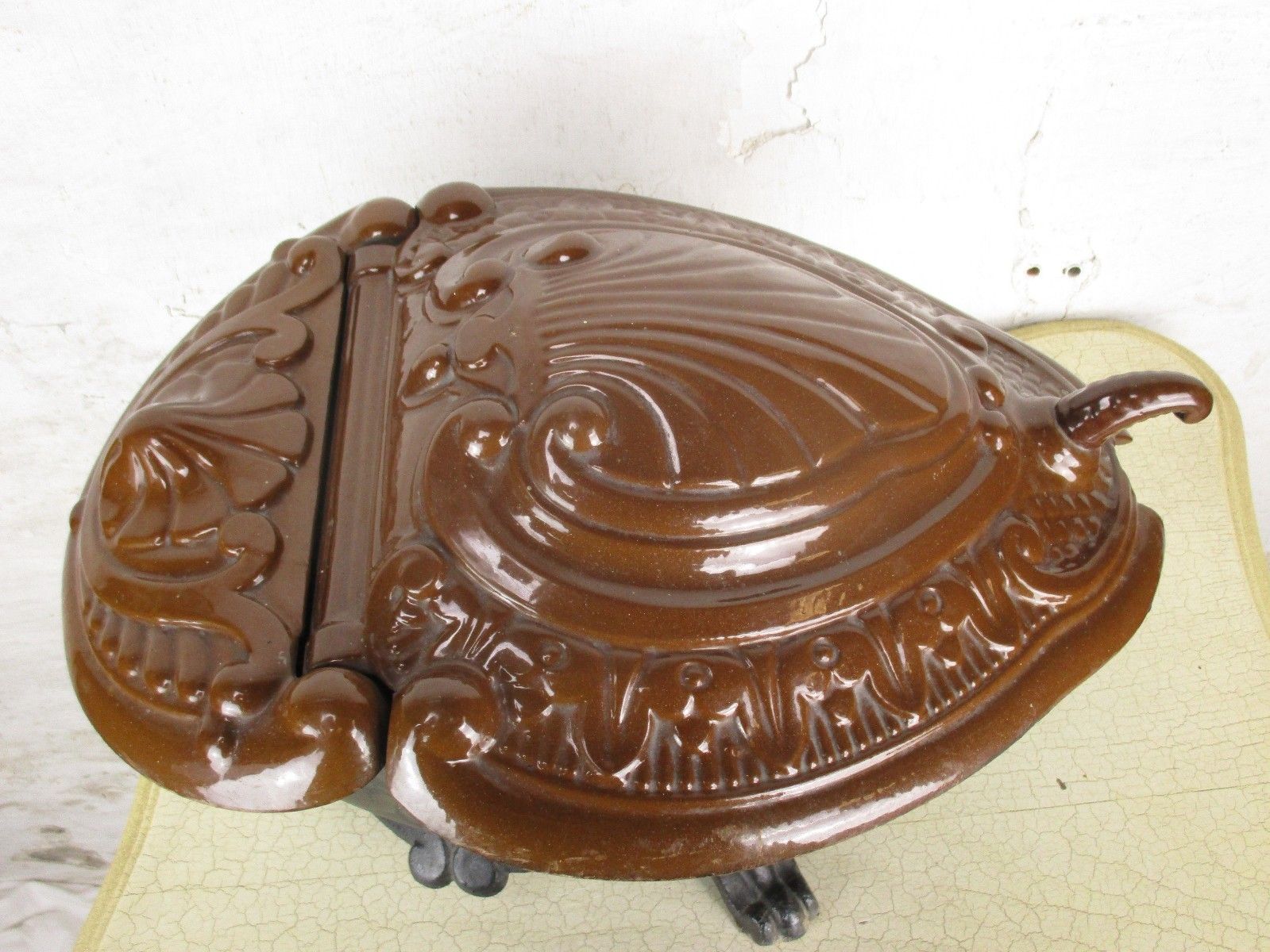Art Nouveau Antique  Coal Scuttle Cast Iron Fireplace Box Lion Head Legs photo buy