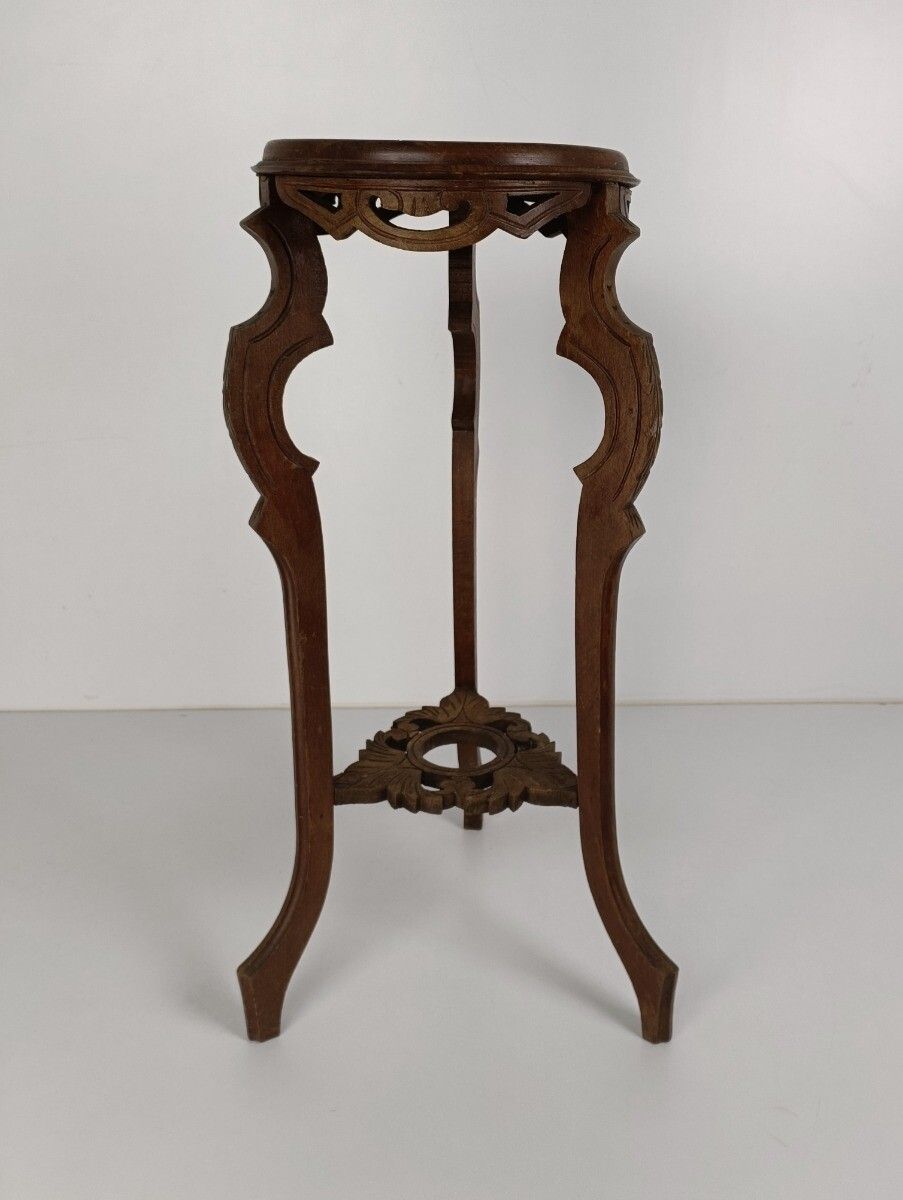 Carved Wood Marble Top Plant Flower Bonsai Stand  Side Table Pedestal Antique Be photo for sale