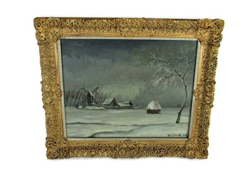 Beautiful Oil Painting On Wood  Framed  1963 Winter Landscape Gorgeous Signed