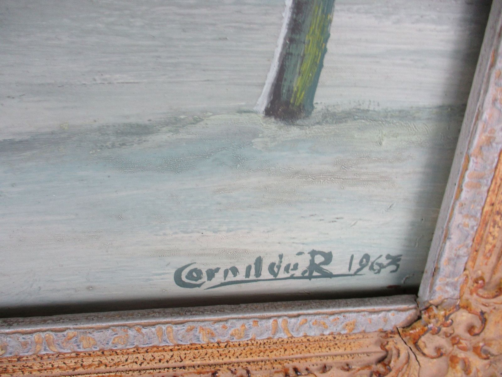 Beautiful Oil Painting On Wood  Framed  1963 Winter Landscape Gorgeous Signed photo furniture