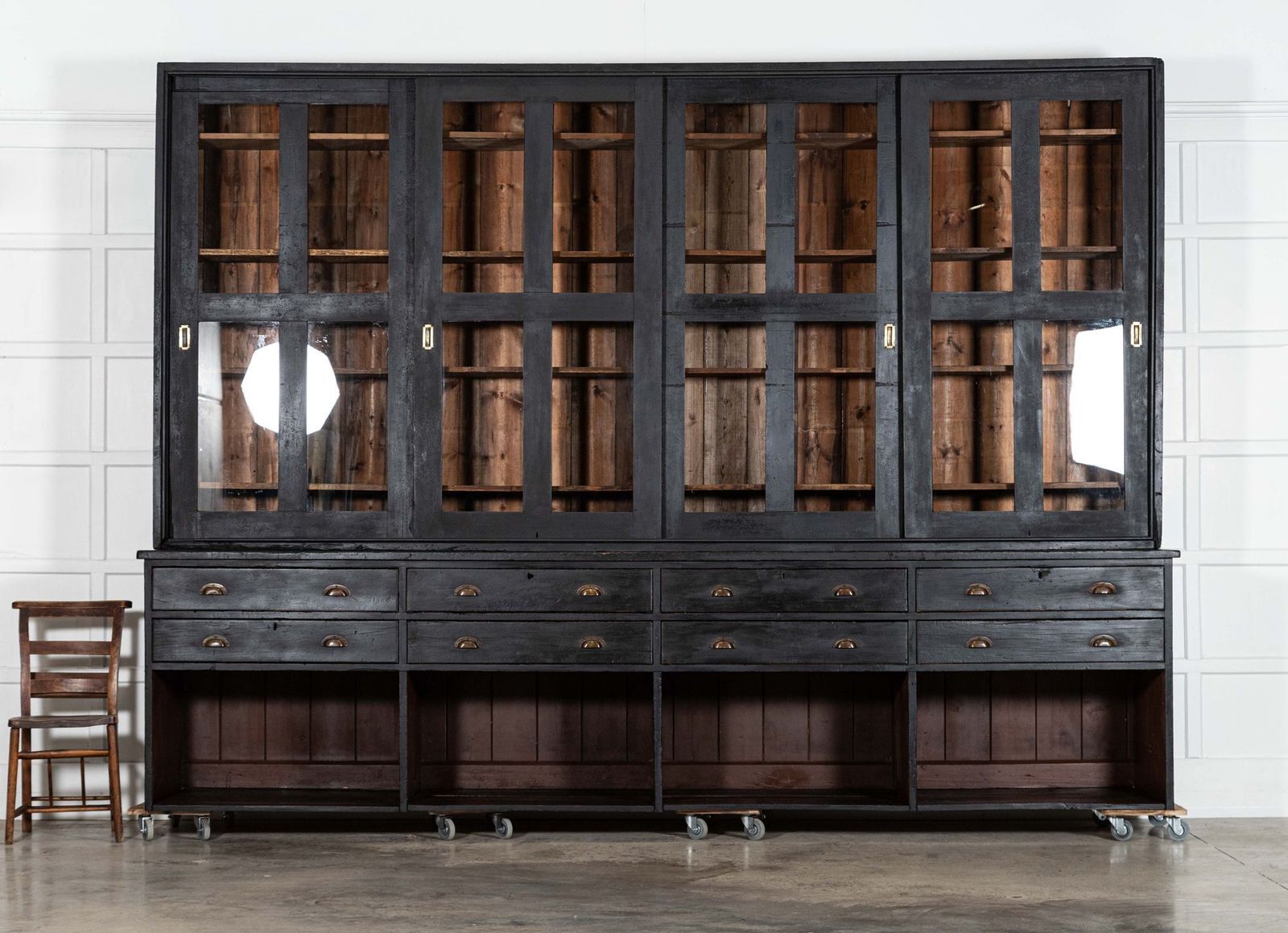 Monumental 19thc English Ebonised Pine Housekeepers / Haberdashery Cabinet photo Furniture