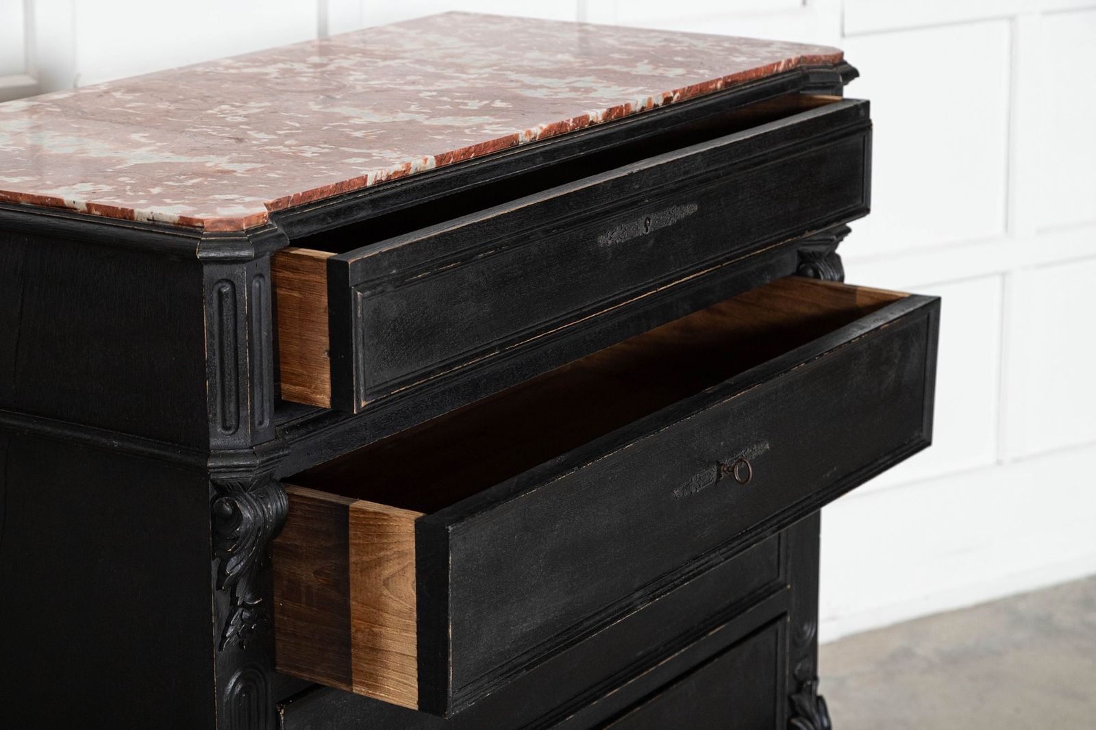 photo furniture 19thc French Ebonised Fruitwood Marble Commode