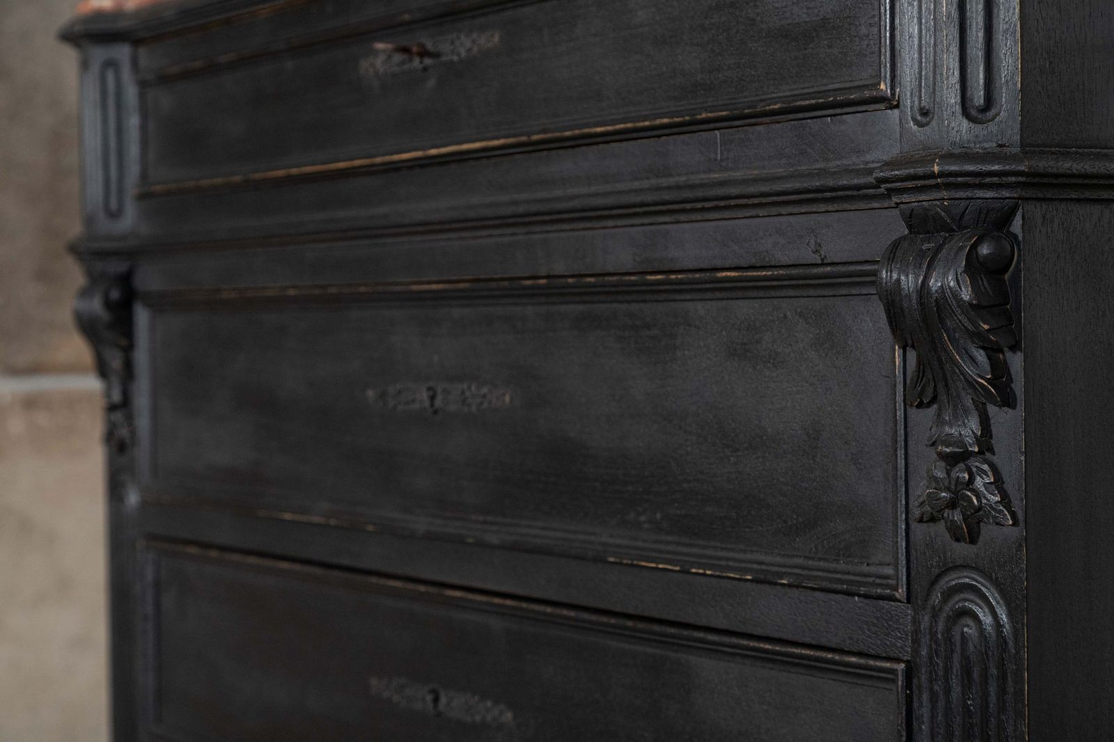 photo vintage 19thc French Ebonised Fruitwood Marble Commode