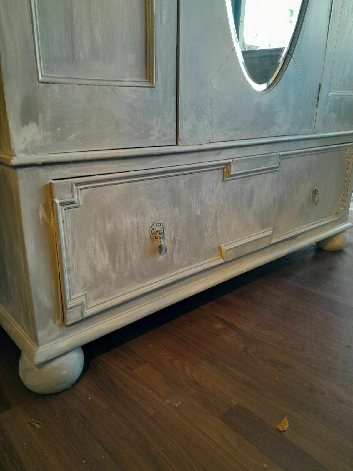 Antique Solid Painted Oak Bedroom Set 1 Large Wardrobe And 2x Matching Chests photo furniture