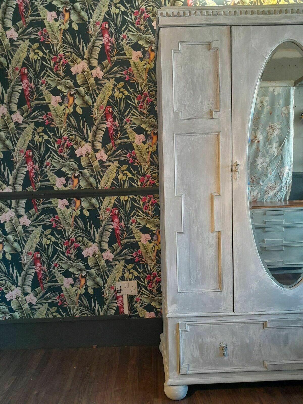 Antique Solid Painted Oak Bedroom Set 1 Large Wardrobe And 2x Matching Chests photo for sale