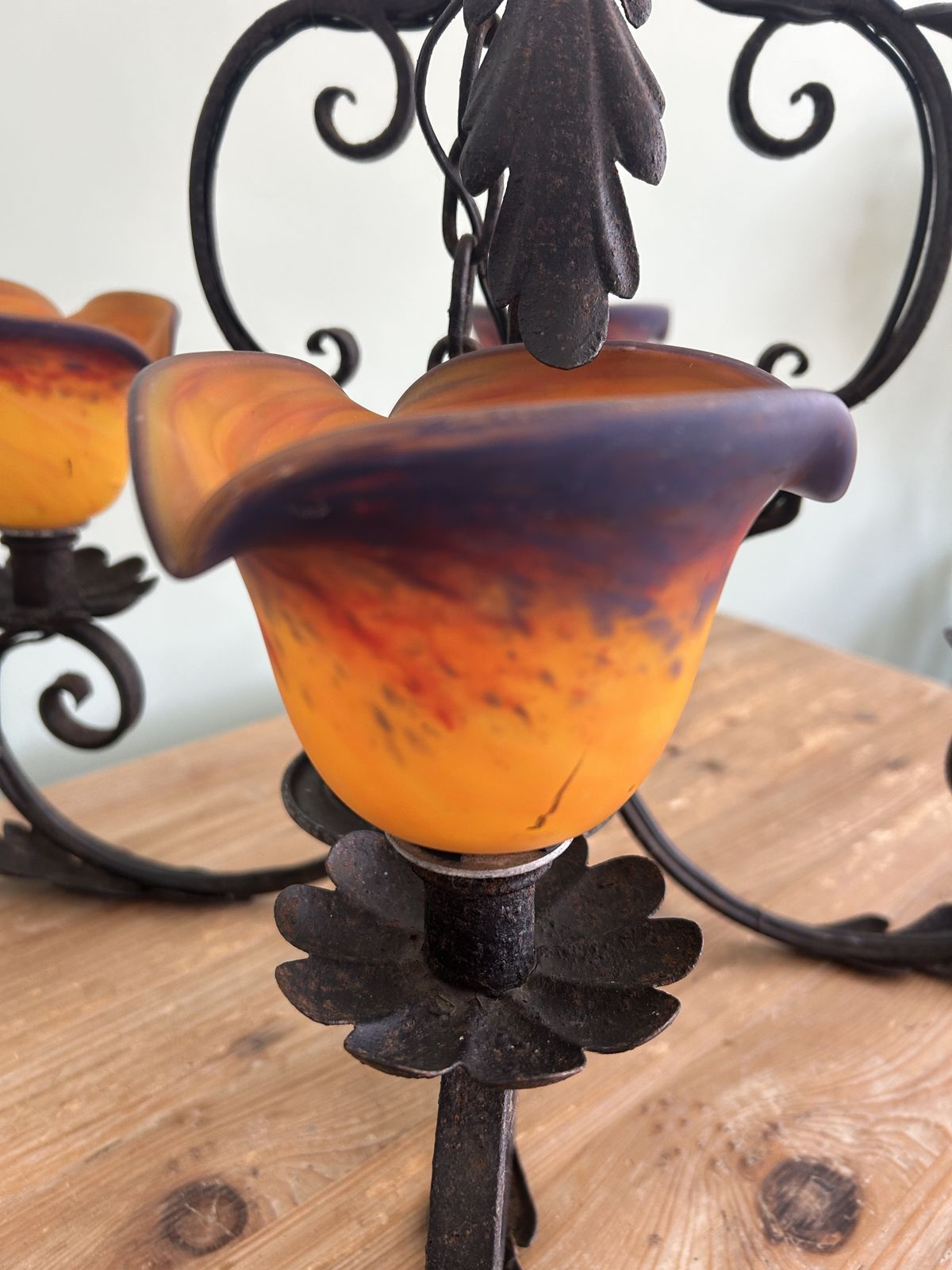 French Art Nouveau Revival Chandelier With 4 Signed Patrick Crespin Pâte De Verre Shades photo furniture
