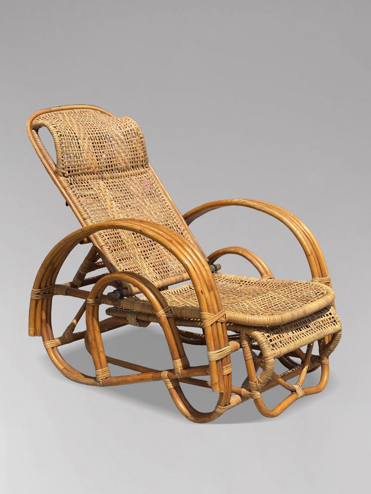 1950's Italian Bamboo & Rattan Chaise Longue Sun Lounger photo for sale