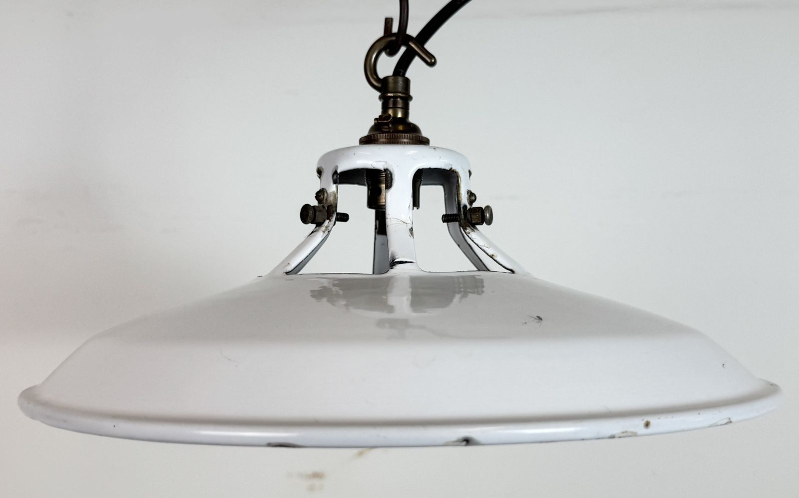 Industrial White Enamel Factory Pendant Lamp, 1960s photo for sale