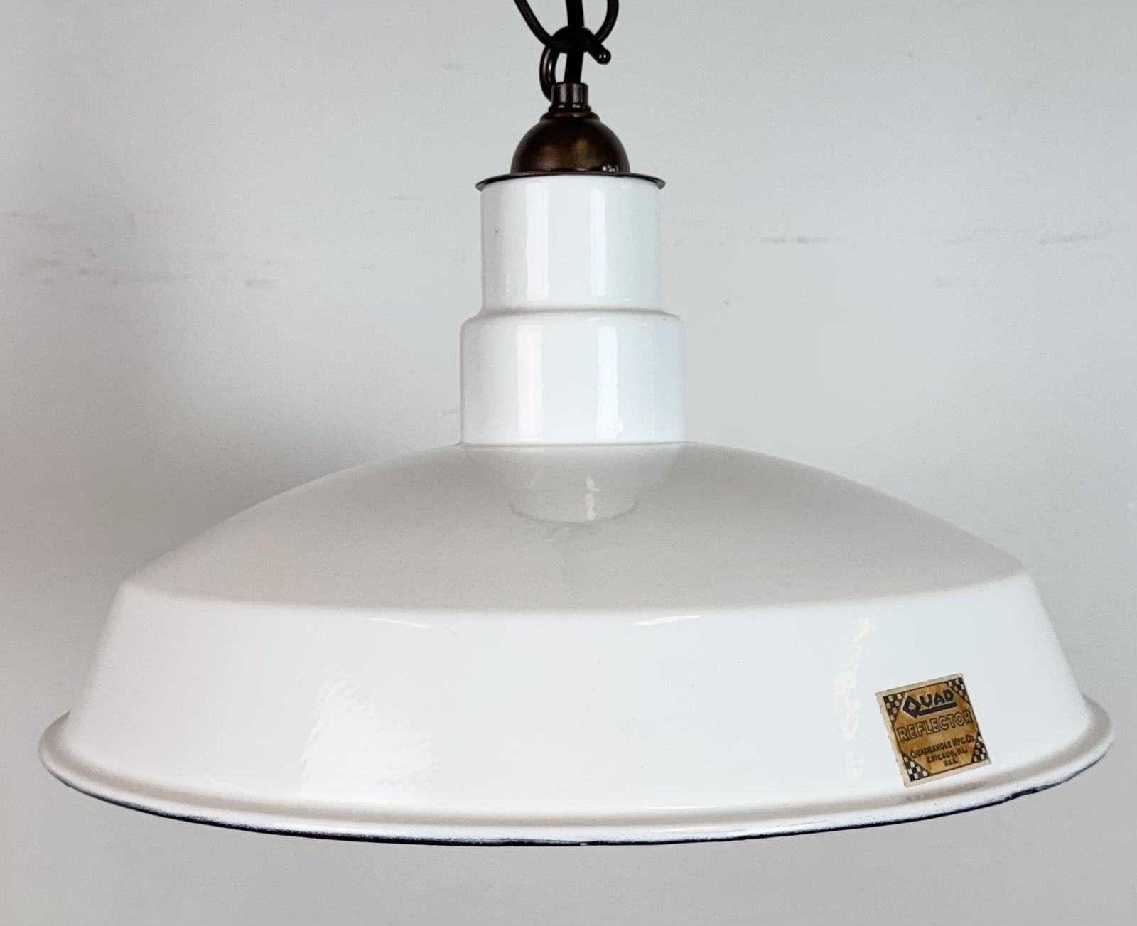 Industrial White Enamel Factory Pendant Lamp From Quadrangle Mfg. Co., 1960s, 5x photo 219.0