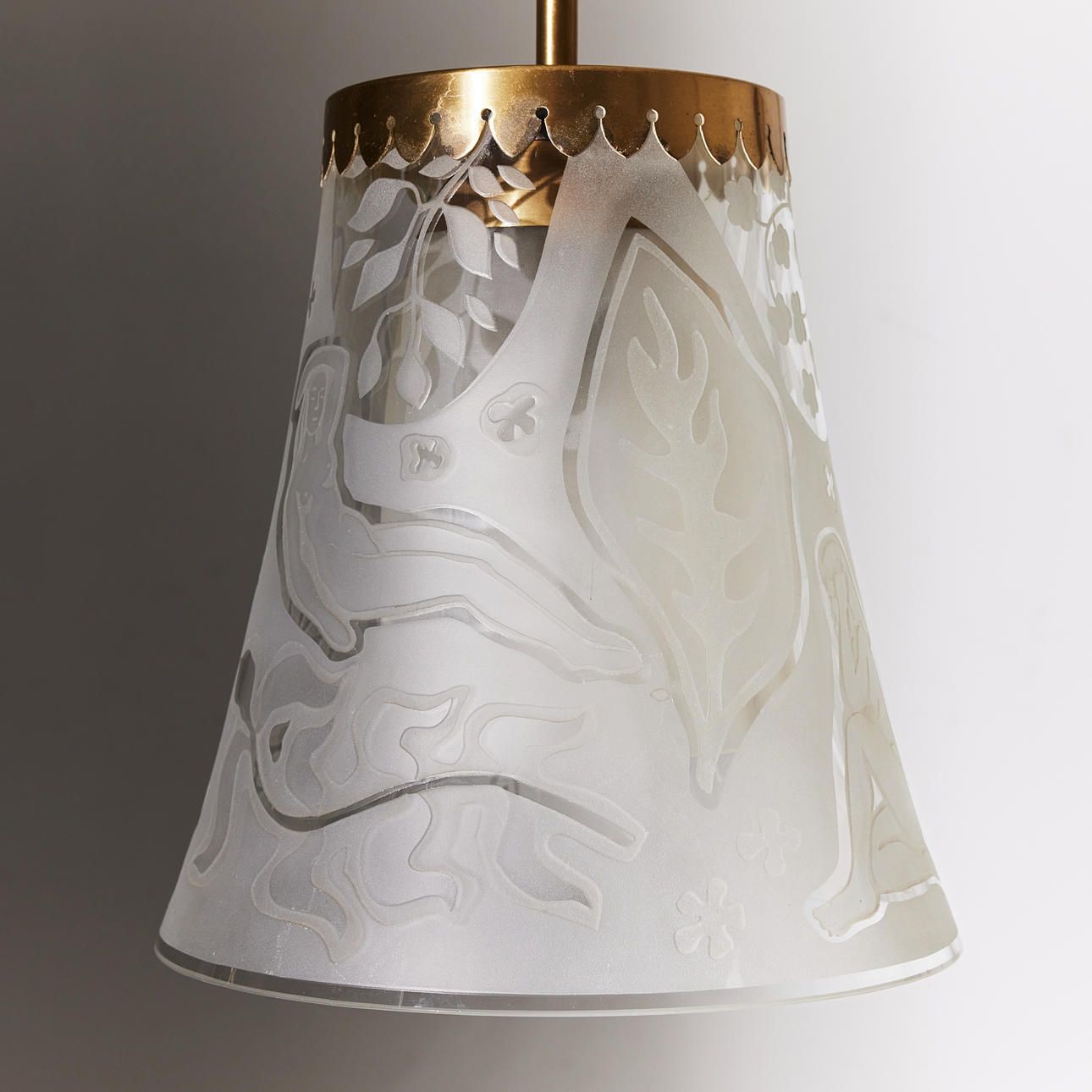 Bo Notini. Ceiling Lamp, Glössner & Co, 1940/50's, Swedish Modern, Model T 58, Brass And Glass photo Lighting