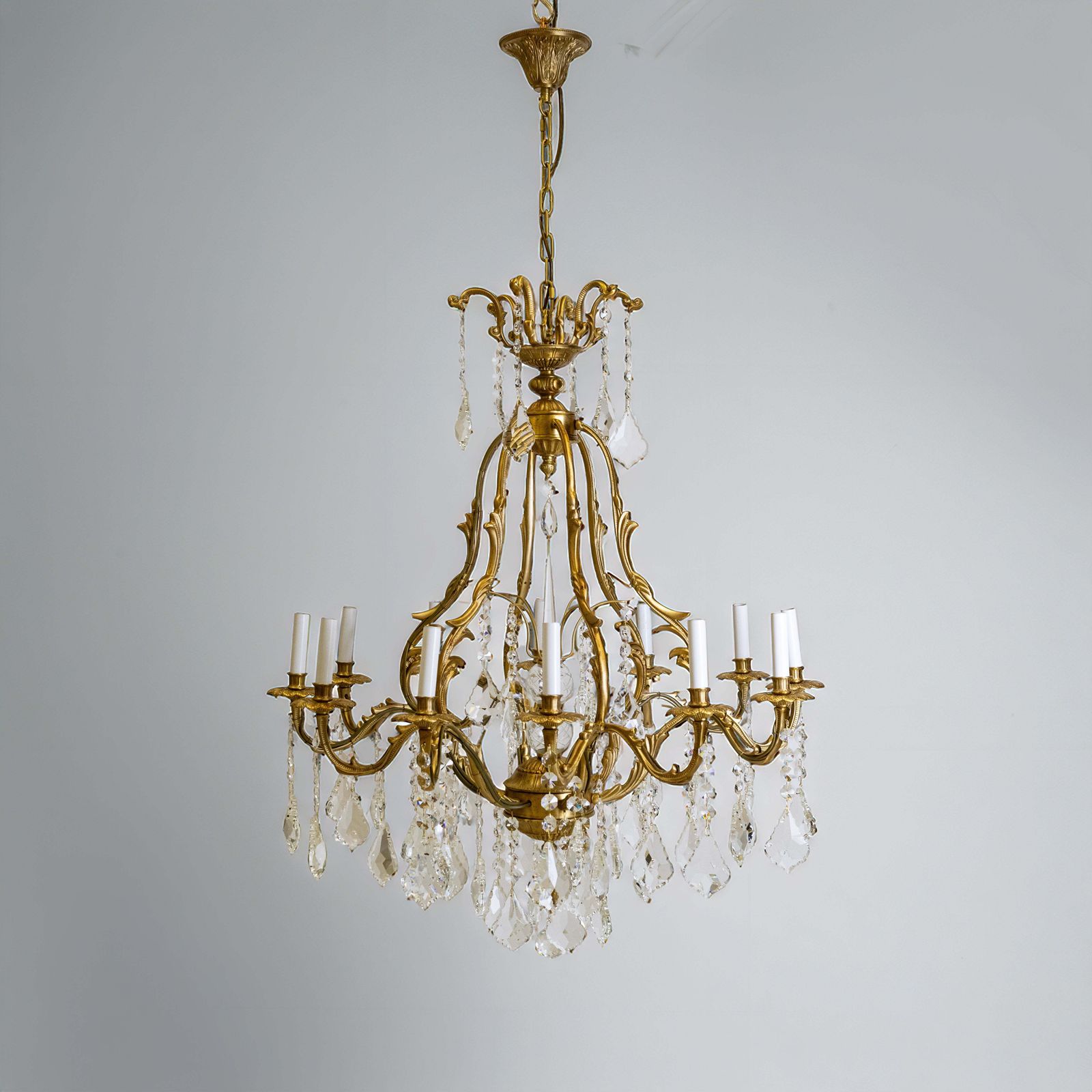 Large French Antique Gilt Birdcage And Crystal Chandelier | 12 Arm