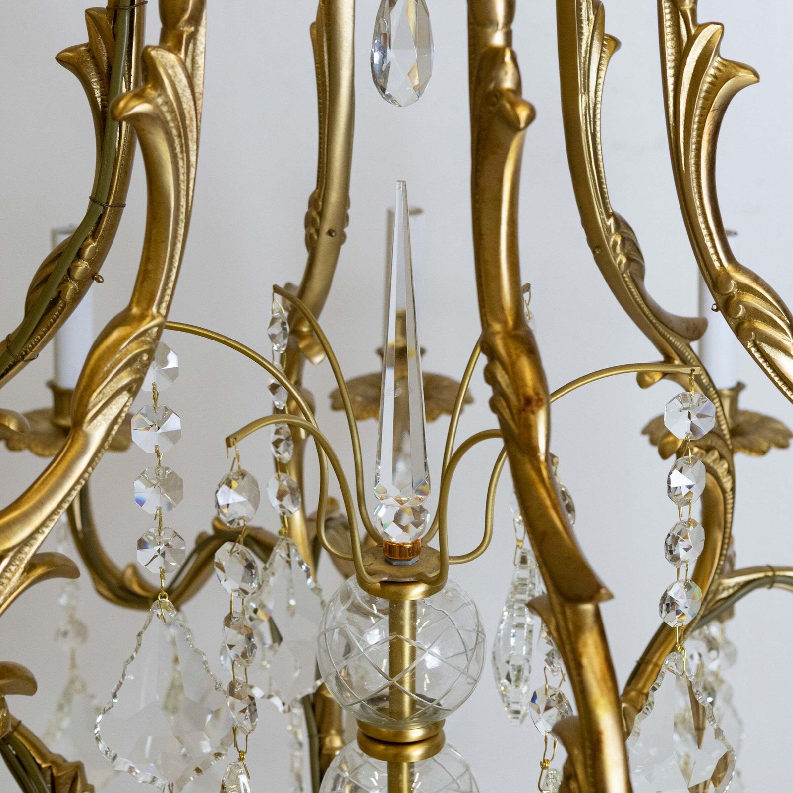 Large French Antique Gilt Birdcage And Crystal Chandelier | 12 Arm photo Lighting