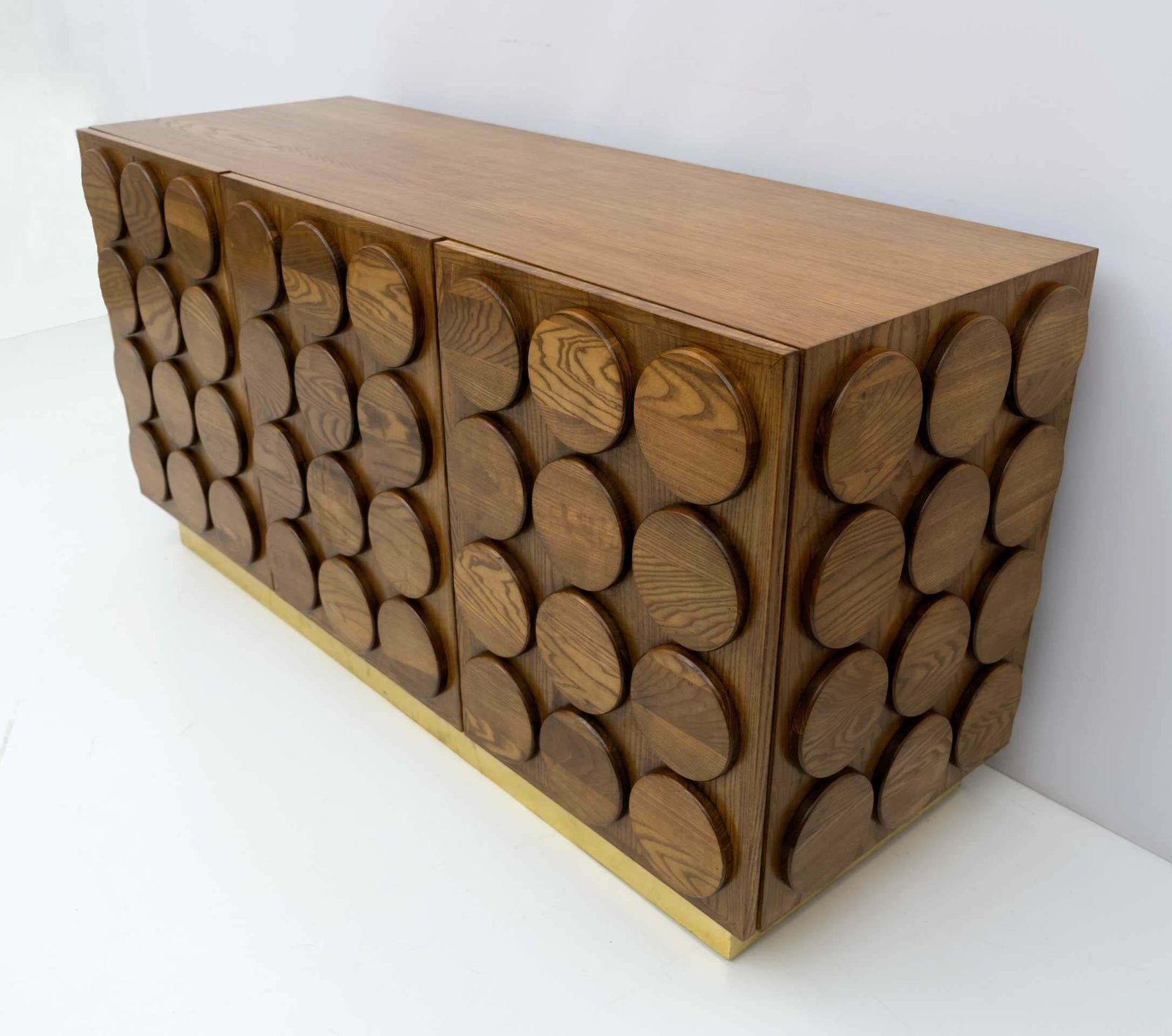 Brutalist Italian Chestnut Wood And Brass Bar Cabinet, 1970s