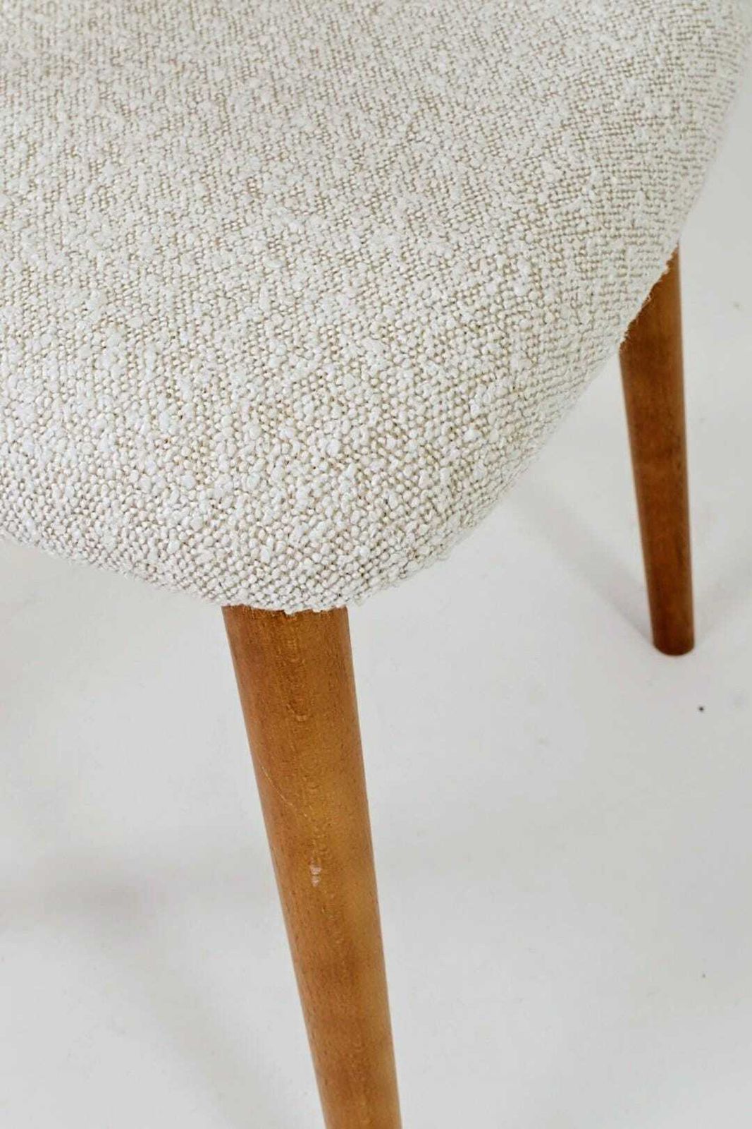 photo for sale Set Of 6 Dining Chairs, Light Beech Wood, White Bouclè Fabric, Modern Design