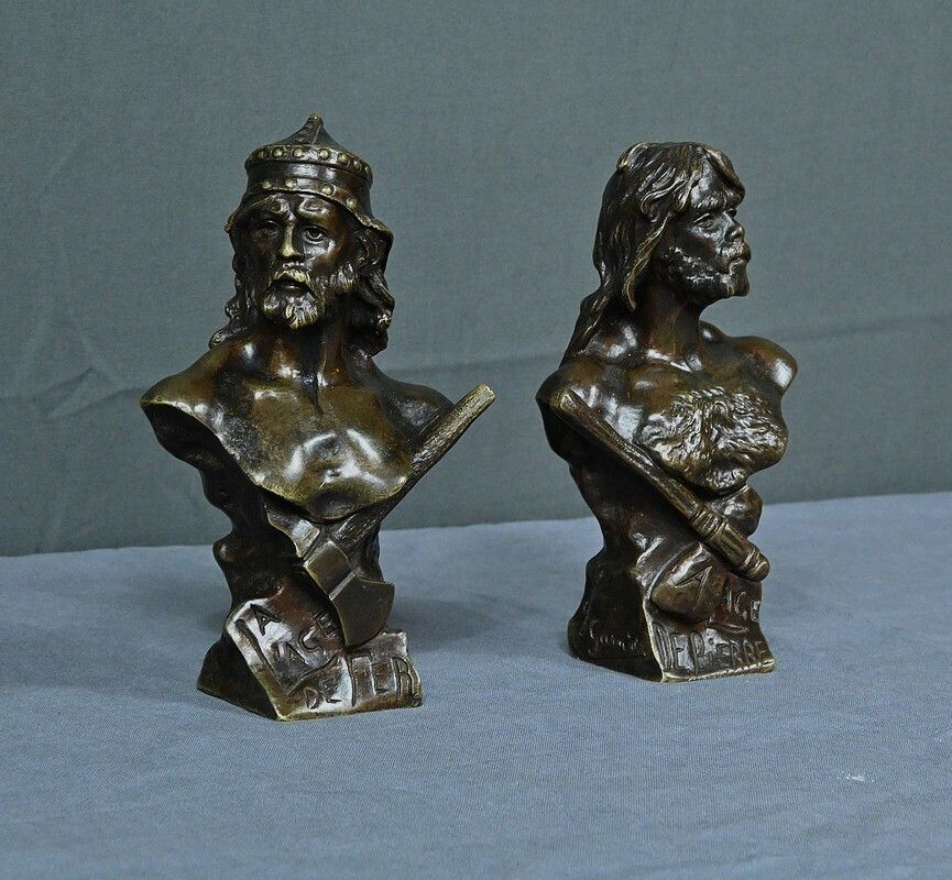 Pair Of Bronze Busts “The Stone Age & The Iron Age” Signed J. Garnier – Late 19th Century photo for sale