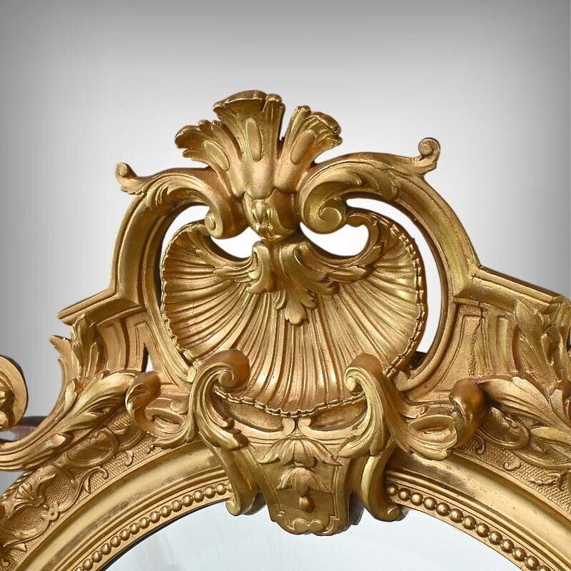 Large Gilded Wood Mirror, Louis XV Style – 2nd Part Of The 19th Century photo furniture