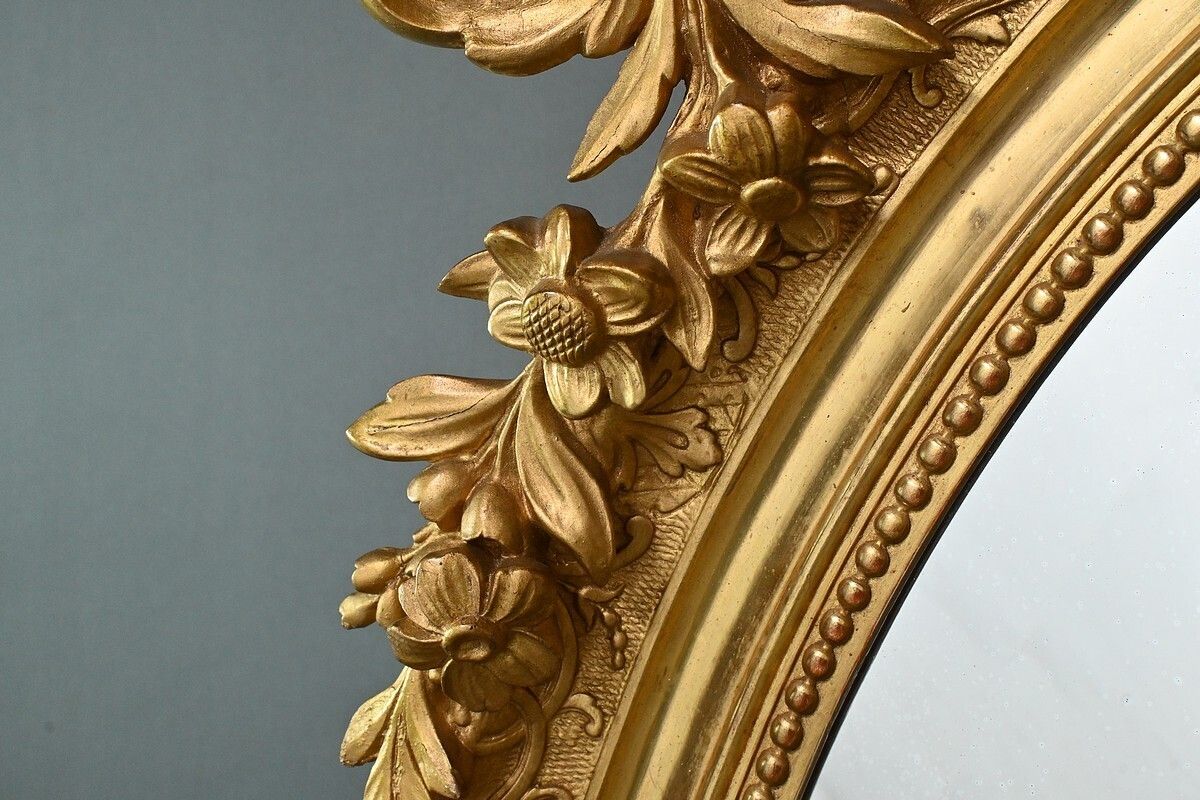 Large Gilded Wood Mirror, Louis XV Style – 2nd Part Of The 19th Century photo vintage