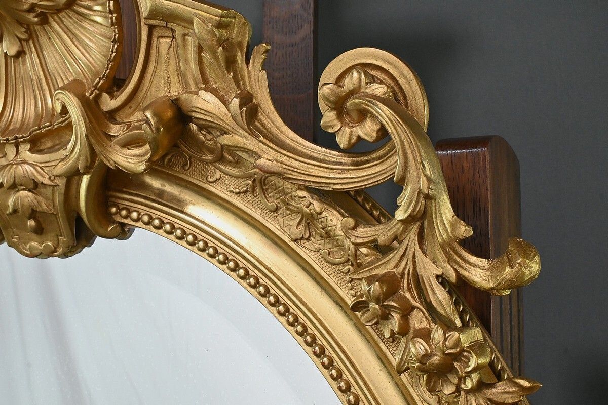 photo furniture Large Gilded Wood Mirror, Louis XV Style – 2nd Part Of The 19th Century