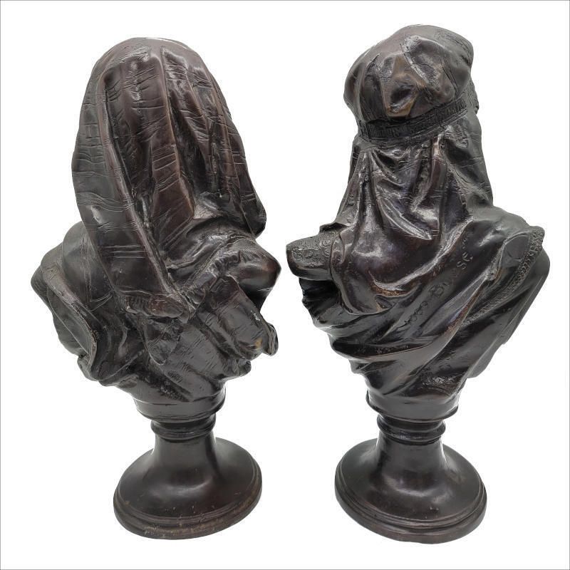 Antique Signed Pair Of Bronze Busts Arabesque In Style photo for sale