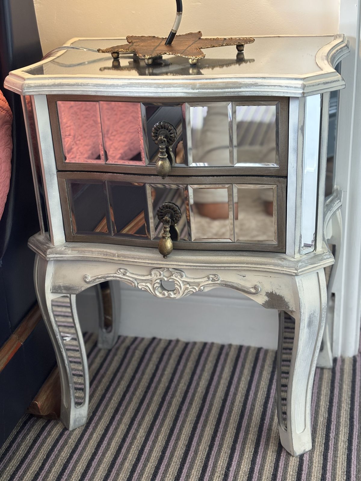 French Part Mirrored And Painted Bedside Drawers/Nightstand photo Furniture