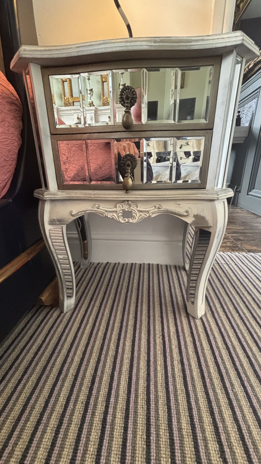 French Part Mirrored And Painted Bedside Drawers/Nightstand photo vinterior