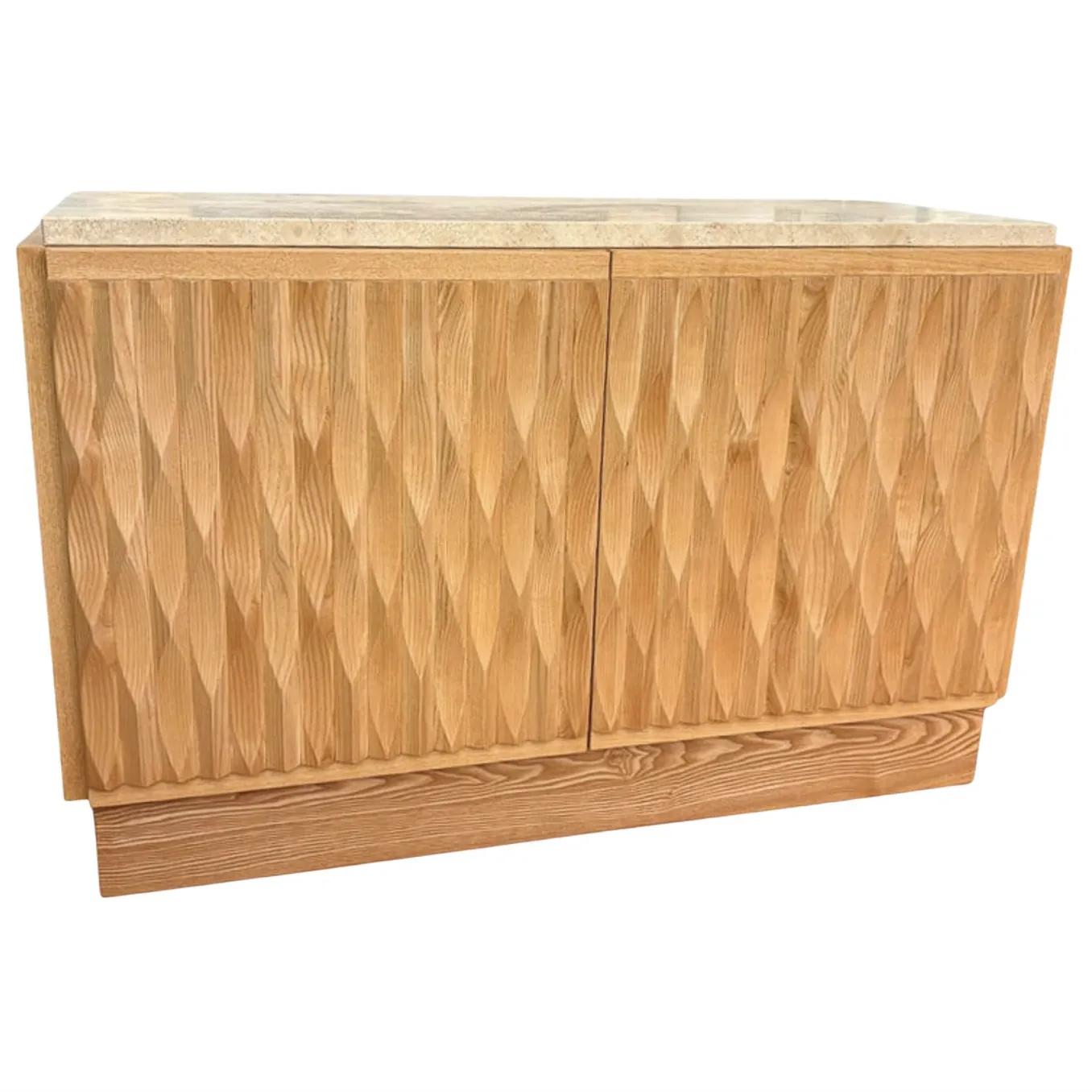 Contemporary Brutalist Sideboard, Wood And Travertine, Italy