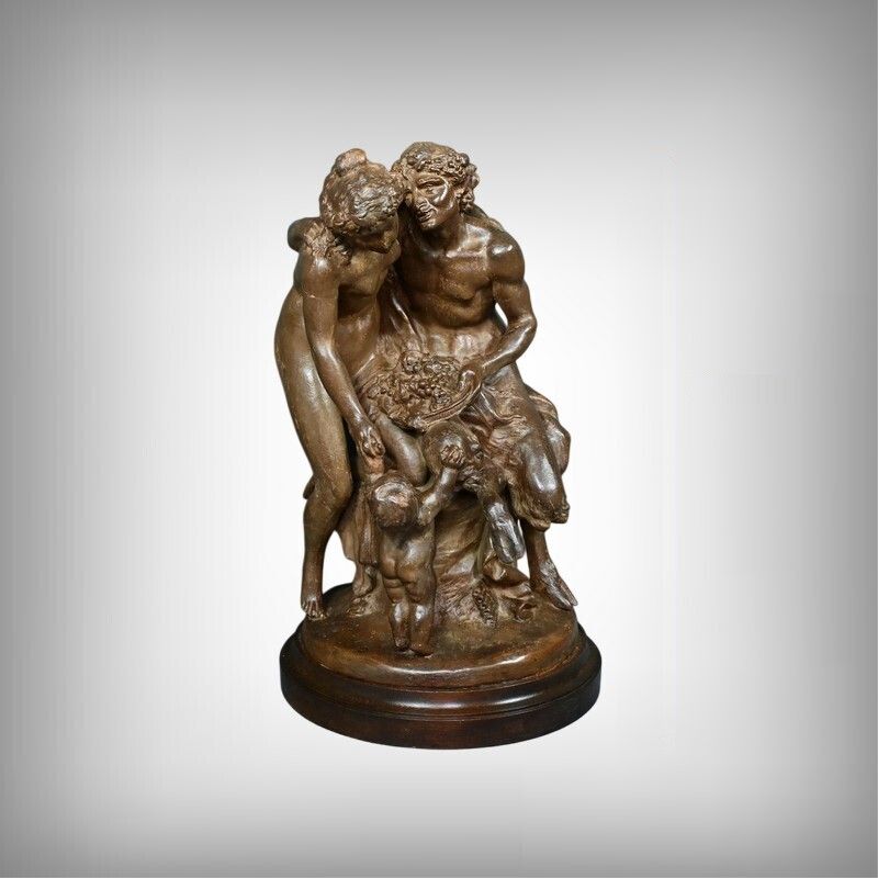 Terracotta Sculpture “The Faun Family” After Clodion – Late 19th Century