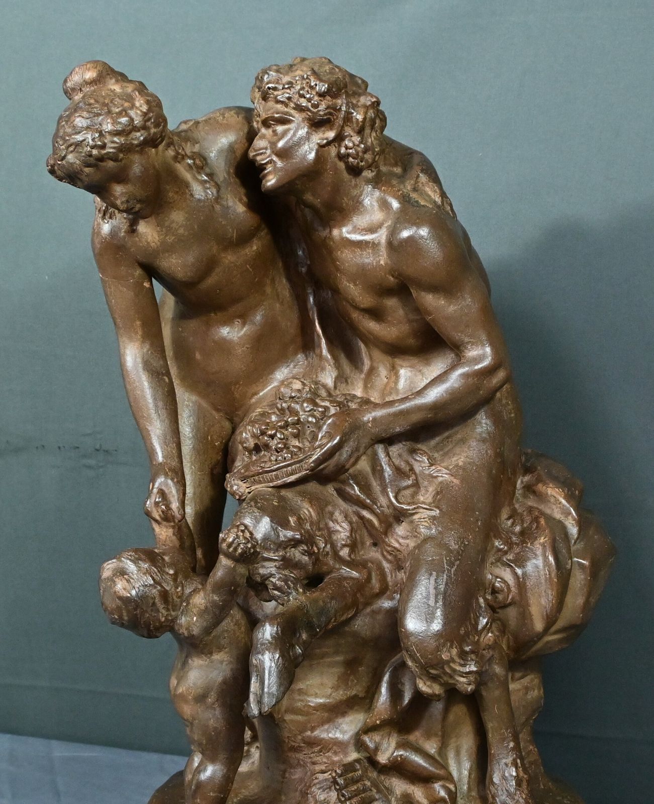 Terracotta Sculpture “The Faun Family” After Clodion – Late 19th Century photo vinterior