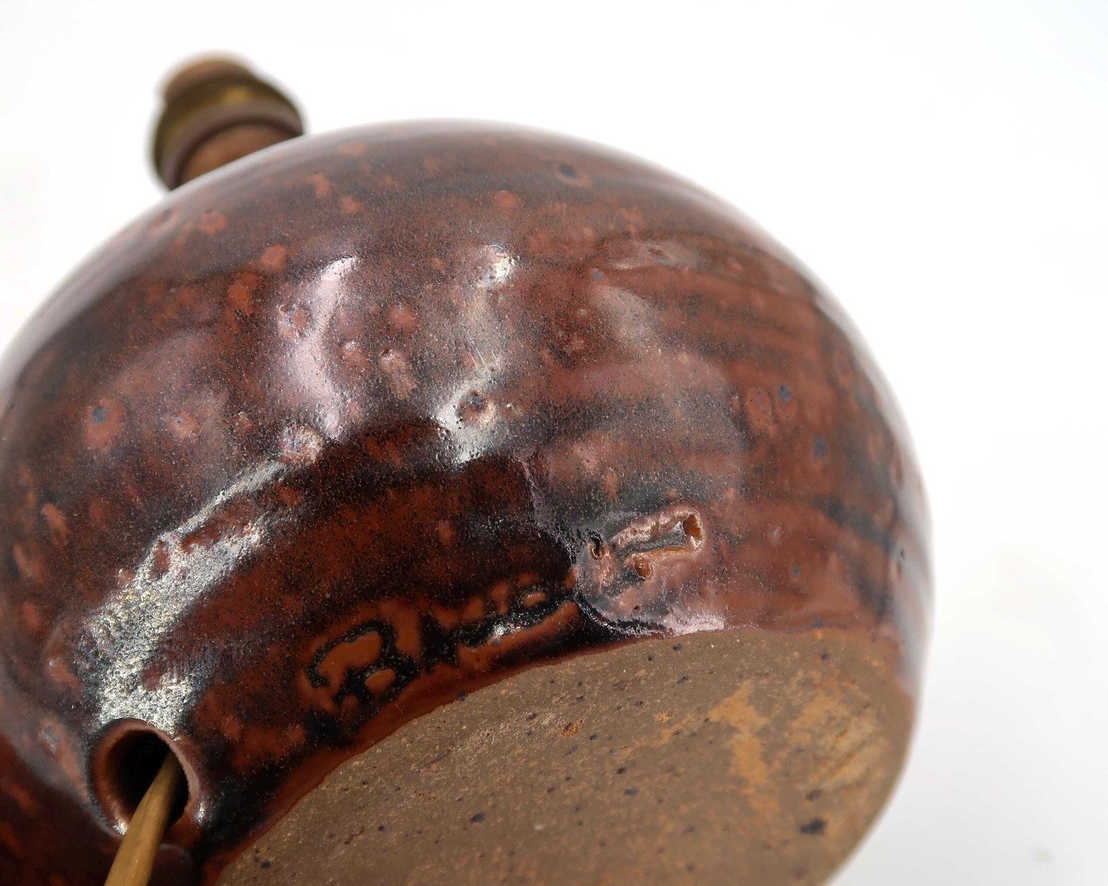 French Stoneware Ceramic Dark Brown Table Lamp By Guy Baudat, 1970s / Brown, Boho Chic, Folk, Country, Bohemian Decor photo 423.0