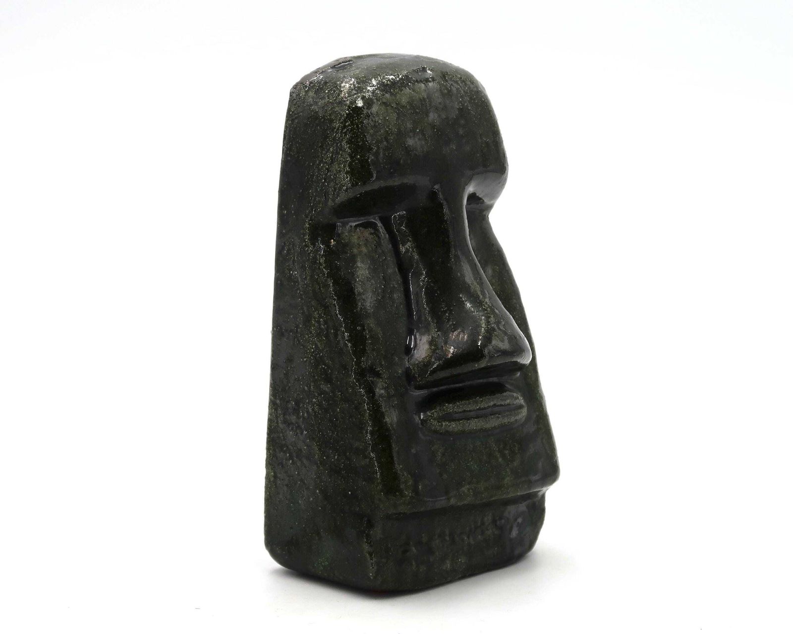 Ceramic Moai Sculpture, Easter Island, 1970s / Statue, Totem, Cabinet Of Curiosities, Paperweight, Green