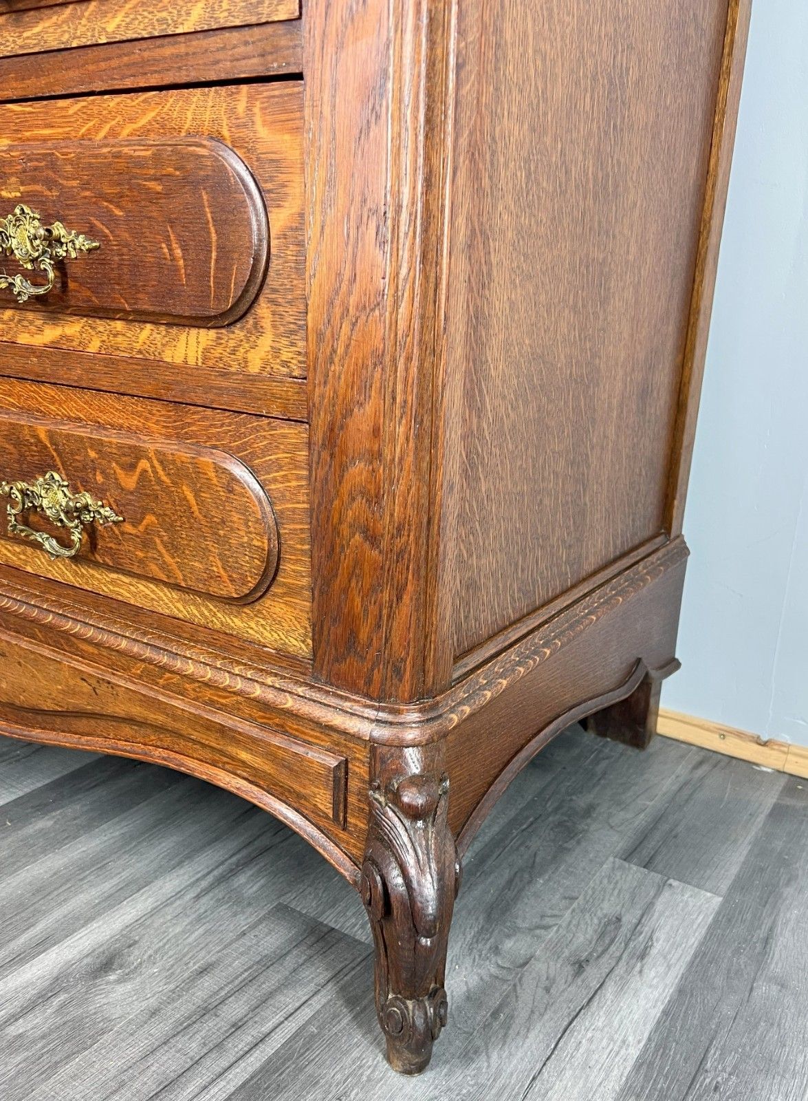 photo furniture Chest Of Drawers Antique French Style Marble Top Brass Oak Cabinet Lot 4052