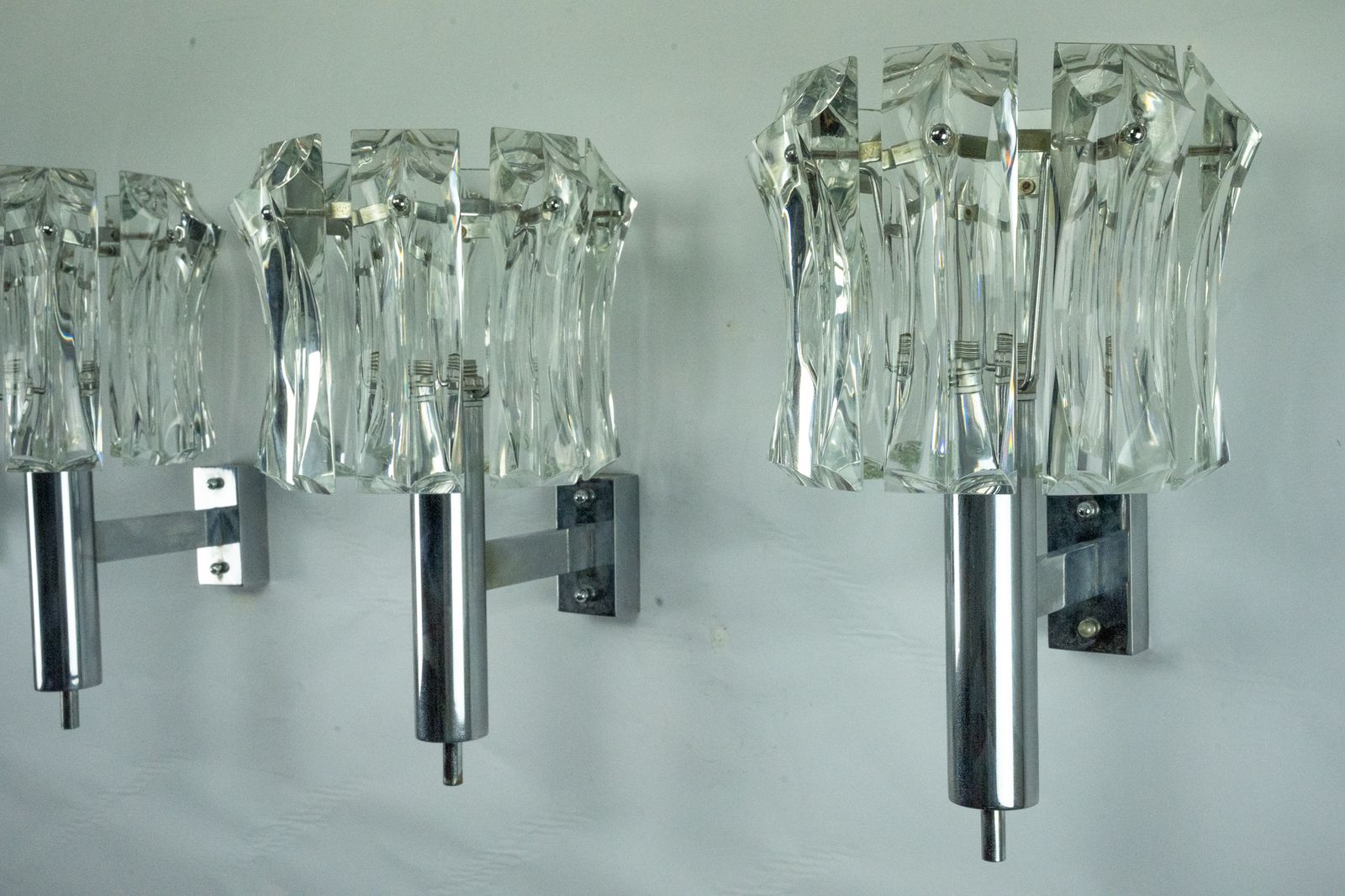 6500.0 Set Of Four Large Murano Glass Elements And Chromed Brass Sconces, Italy 1960s. photo
