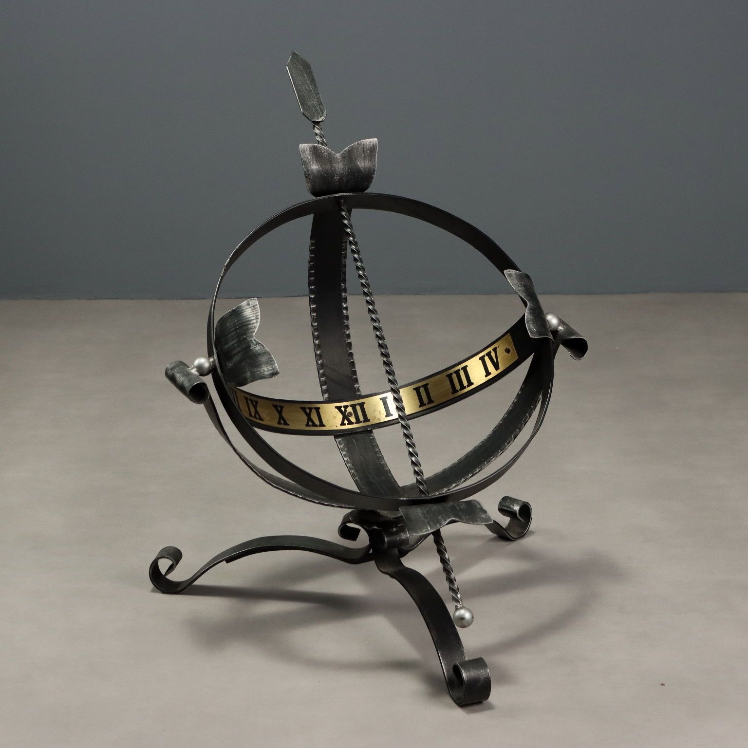 Antique Iron Sundial Wrought Iron Brass Europe XX Century