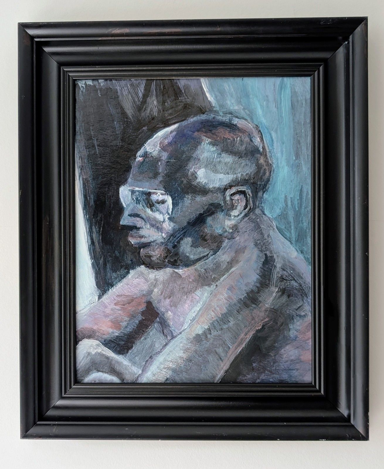 Vintage Mid Century Framed Portrait Oil Painting Post War Modern Art 50s 60s 70s